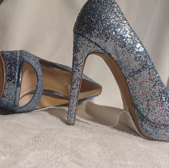 New Qupid 5.5 multi blue glitter platform peeptoe heels - Picture 6 of 6